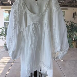 Free People White Blouse with Lace Details